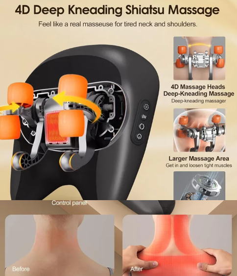 Shiatsu Neck & Shoulder Massage Pillow — Deep Kneading with Heat Therapy
