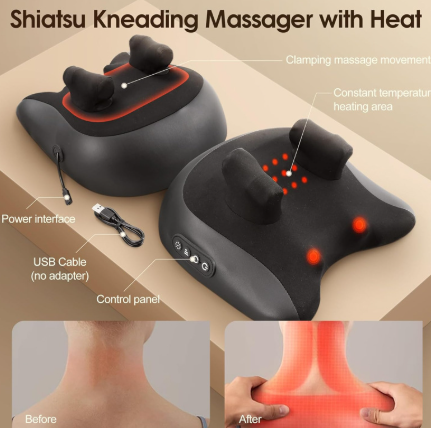 Shiatsu Neck & Shoulder Massage Pillow — Deep Kneading with Heat Therapy