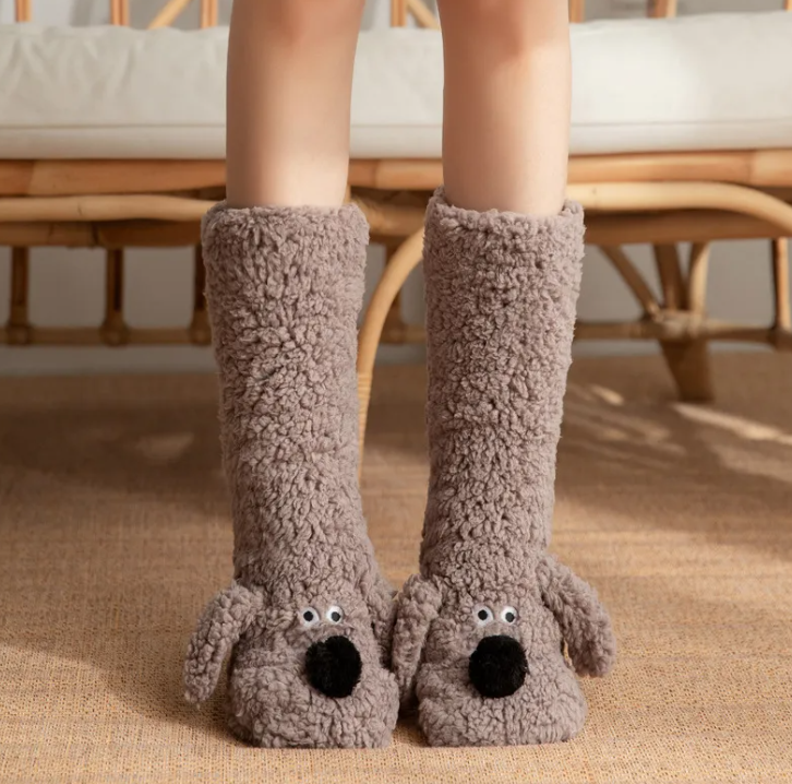 Women's Cozy Plush Dog Socks — Non-Slip, Warm & Adorable Winter Floor Socks