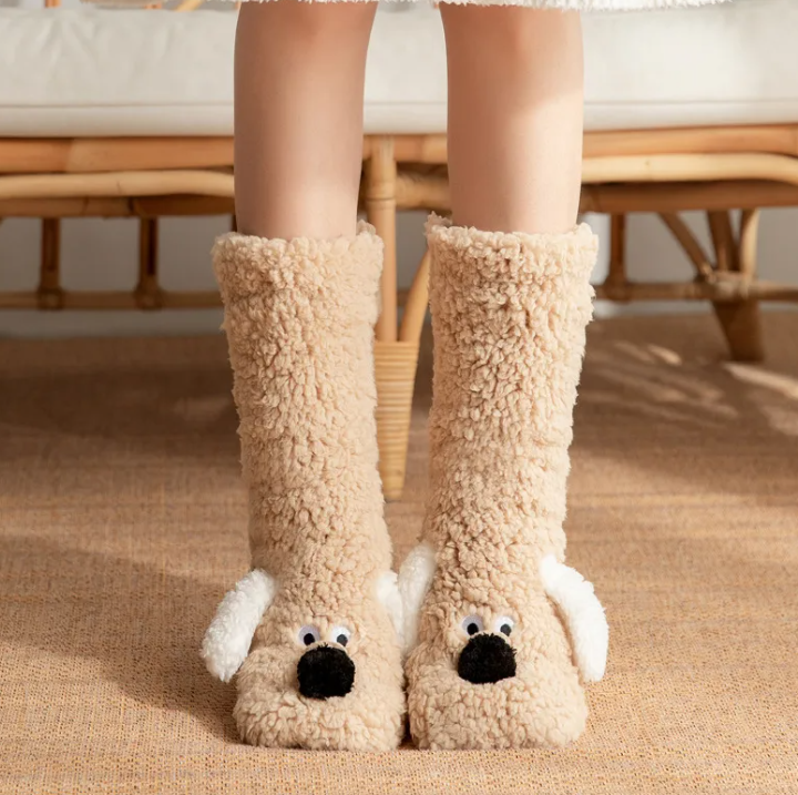 Women's Cozy Plush Dog Socks — Non-Slip, Warm & Adorable Winter Floor Socks