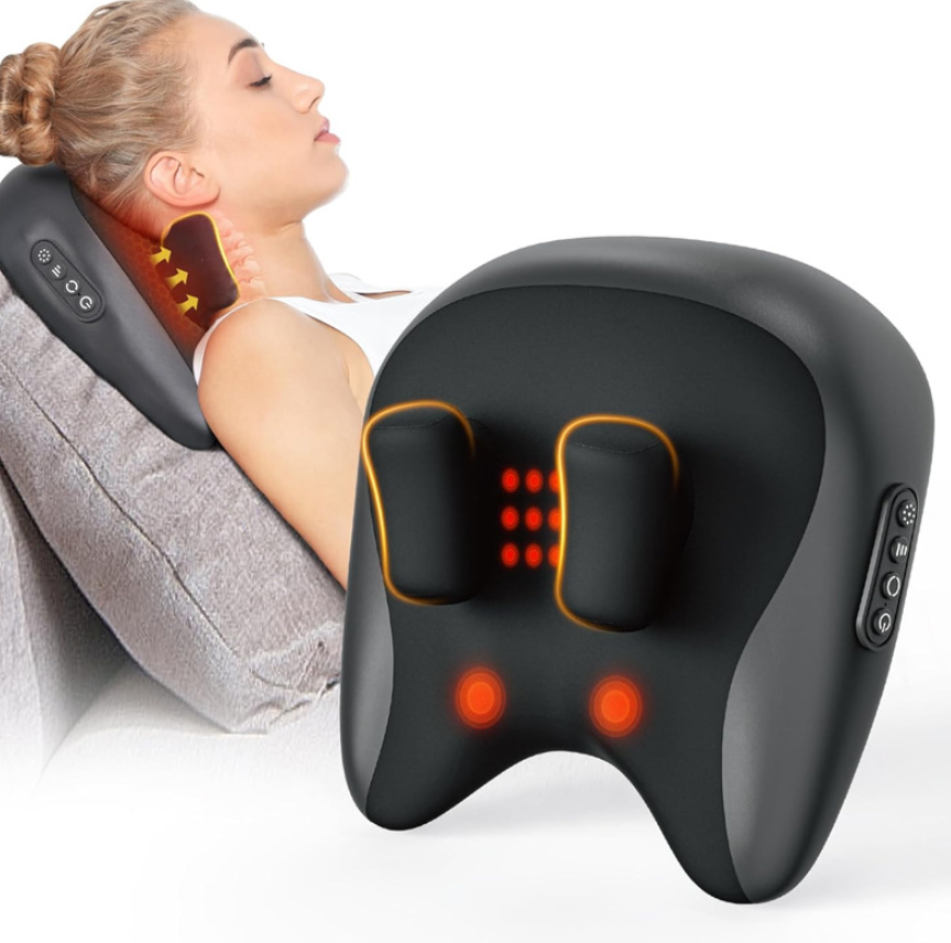 Shiatsu Neck & Shoulder Massage Pillow — Deep Kneading with Heat Therapy