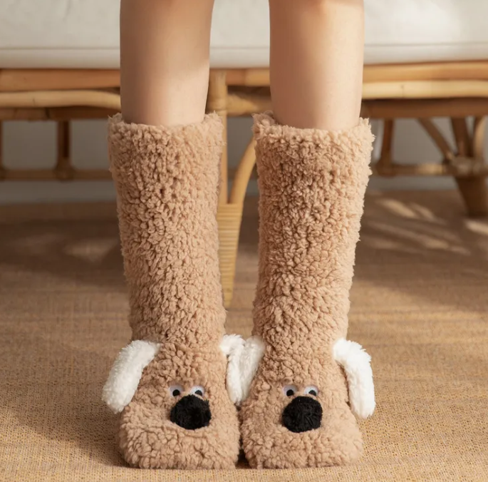 Women's Cozy Plush Dog Socks — Non-Slip, Warm & Adorable Winter Floor Socks
